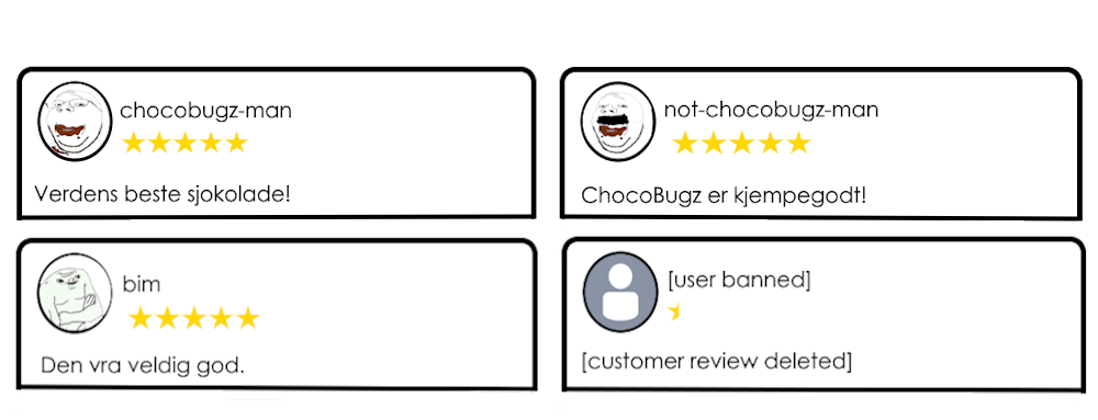 Kunde anmeldelser til ChocoBugz sjokolade.